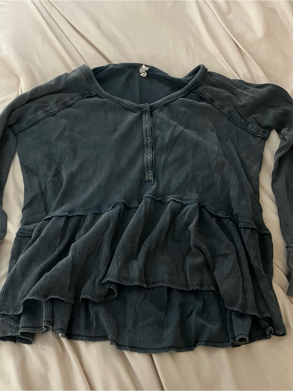 Free People We The Free Thermal Waffle Knit Henley Shirt Gray Women's Size XS - Picture 11 of 15